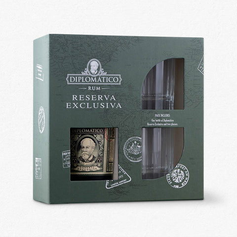 Diplomatico Reserva Exclusiva mit 2 Old-Fashioned-Gläsern 40% 0,7L -GB-