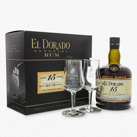 El Dorado Rum 15YO 0,7L 43% inkl. 2 Gläsern - Geschenkset