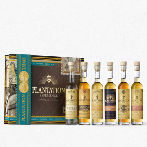 Plantation Experience Box 6x10cl PLANTATION 3 Stars White, PLANTATION Original Dark, PLANTATION Grande Reserve, PLANTATION Gran Anejo, PLANTATION Barbados Extra Old, PLANTATION Perou 2004