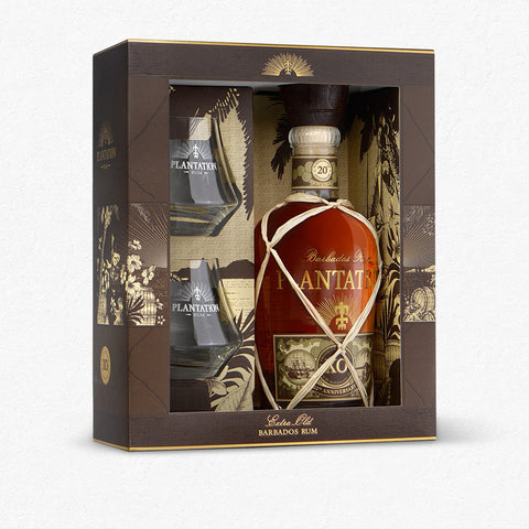 Plantation Barbados Extra Old 20th Anniversary 40% 0,7L inkl. 2 Gläsern - Geschenkset